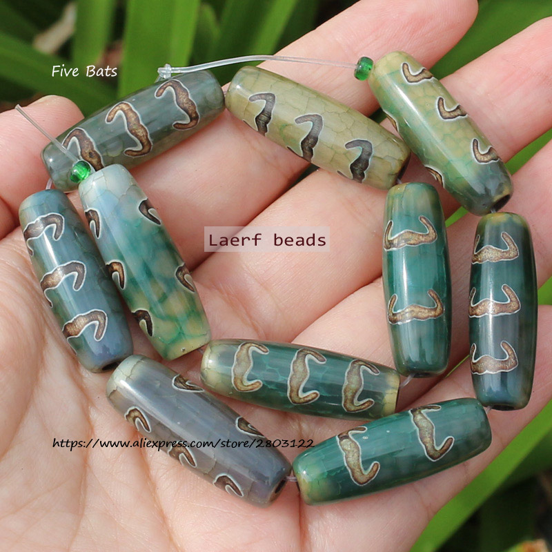 Ágata Natural negra/verde, cuentas de ágata Dzi del Tíbet antiguo, fabricación de joyas DIY, alrededor de 10x30mm, 1 pieza: Rosa