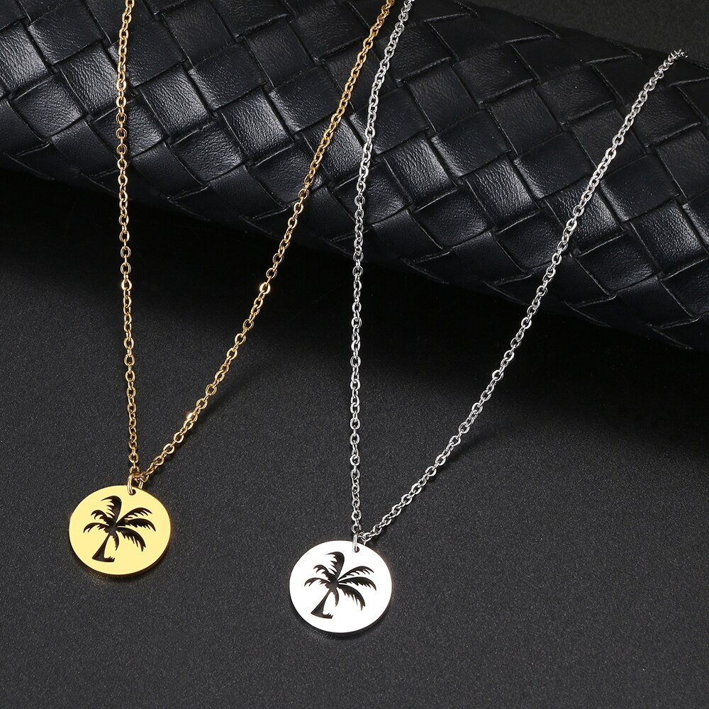 Rvs Kettingen Hollow Kokospalm Hanger Mode Choker Ketting Charme Ketting Voor Vrouwen Sieraden Party Huwelijksgeschenken