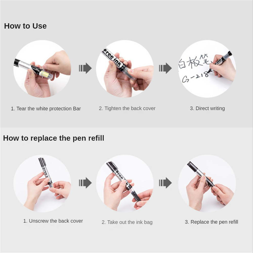 10 Stück löschbares Whiteboard-Marker-einstellen, Stift, trocken abwischbares Schild, 24 Stück Tinte, nachfüllbar, Büro, Schulbedarf, Studentengeschenk