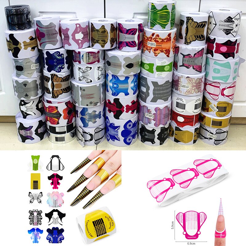 100pcs Butterfly Nail Forms Extension Tips French Acrylic Upper Forms For Nails Tips Building Extension Stencil Manicure Tools