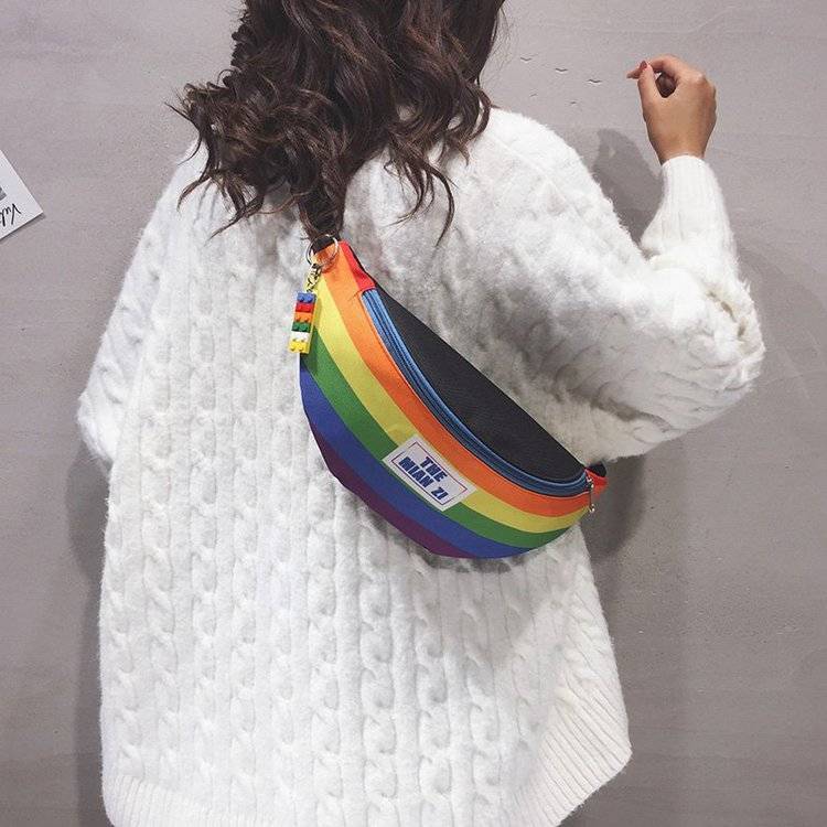 Summer Women Rainbow Street Waist Bags Girl Fanny Crossbody Packs Ladies Panelled Banana Bum Belt BagsTravel Purse: black