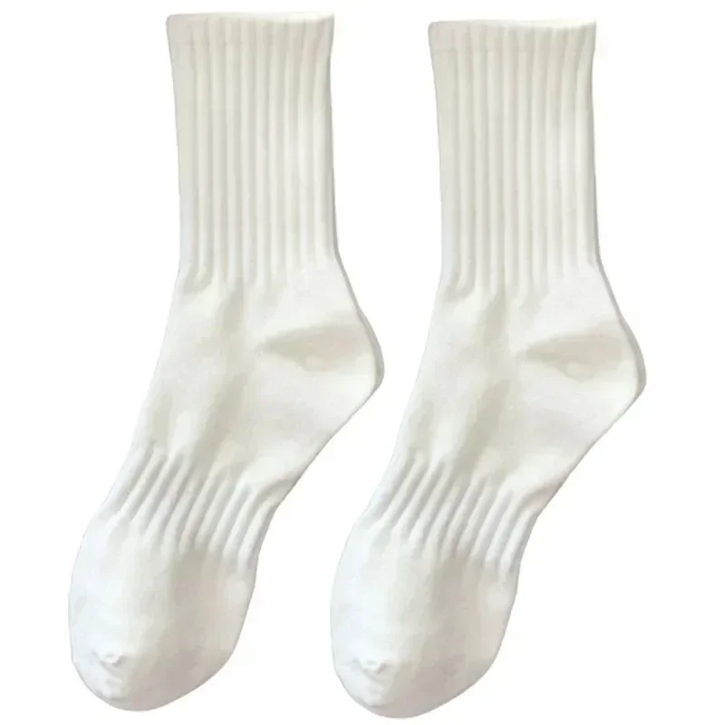 1/5 pares de Calcetines gruesos de algodón para hombre, Calcetines largos de felpa con parte inferior sólida, Calcetines deportivos blancos y negros, Calcetines informales transpirables para hombre: Talla única / Blanco