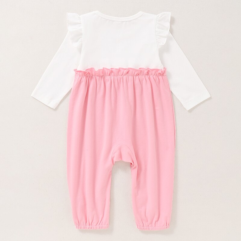 Ropa Para niña recién nacida de 0 a 2T, mono con volante para niña pequeña, mono de empalme blanco y rosa de manga larga, mono barato