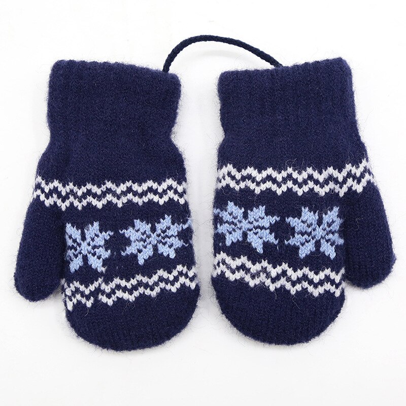 Balleenshiny Winter Kids Gloves Children&#39;s Small Snowflake Alpaca Wool Thick Warm Knitted Mittens Newborn Baby Gloves: Navy