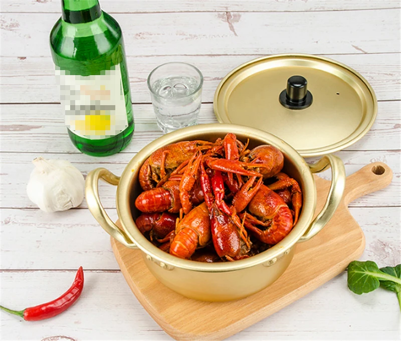 Korean Style Ramen Noodles gold Pot Aluminum Soup Pot Oxidized Coating Noodles Mike Egg Soup Cooking golden Kitchen Cookware