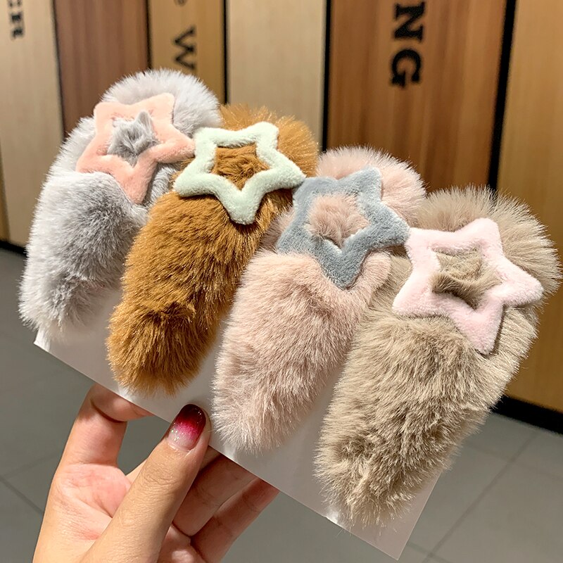 Vrouwen Meisjes Leuke Winter Zacht Pluche Ster Haarspelden Zoete Haar Ornament Hoofdband Haarspeldjes Hair Clips Haaraccessoires
