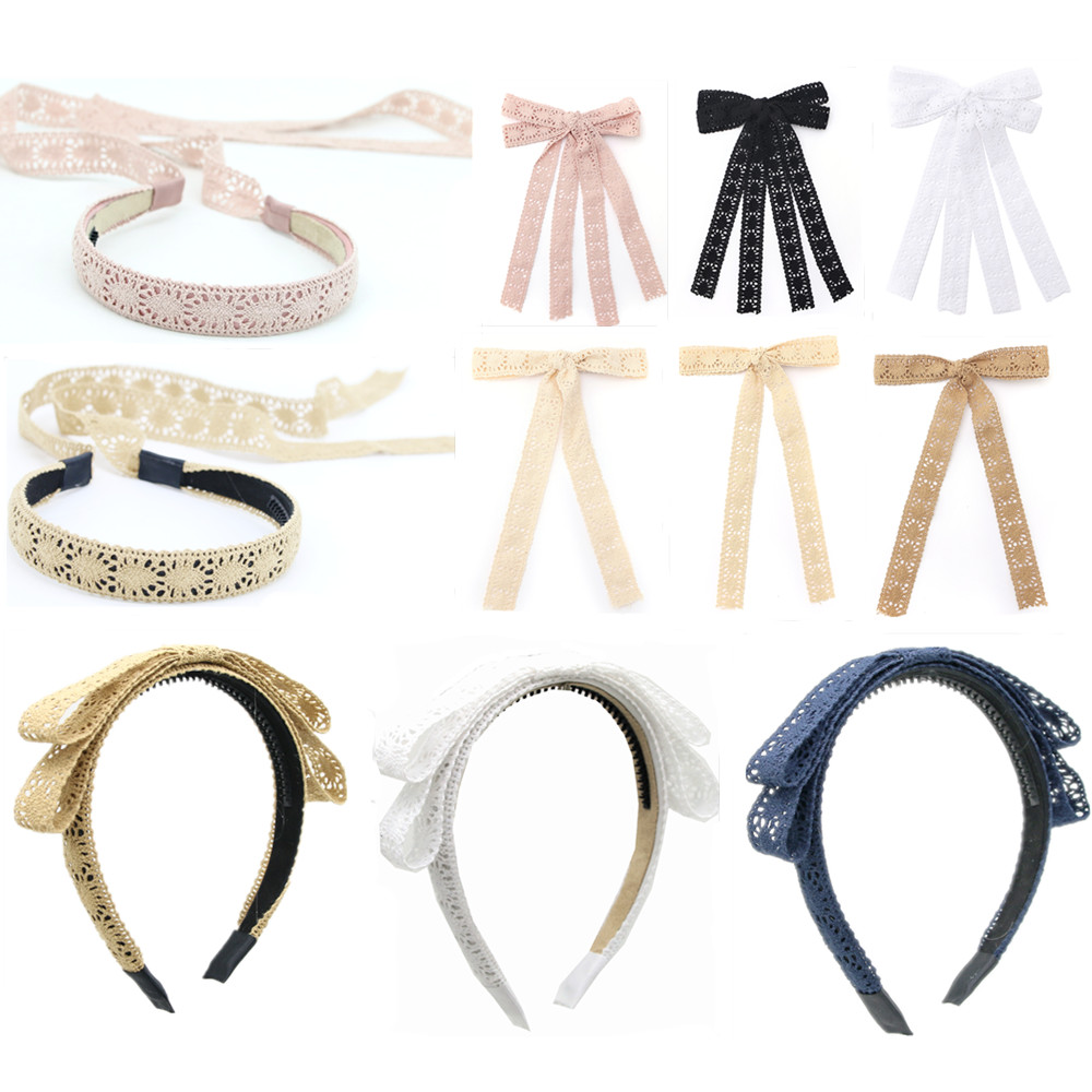 Een mode katoenen kant bloemen gebreid lint haarband kleurrijke elegante haarboog haaraccessoires nakrycia szowy haarclip