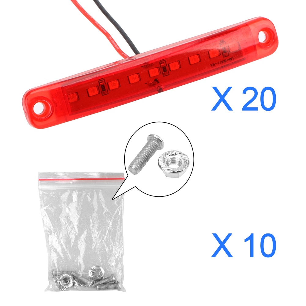 Leepee 20 st/set parkeringsljus röd 9 led 24v lampor sidomarkeringsljus för buss lastbil trailer lastbil tillbehör baklyktor