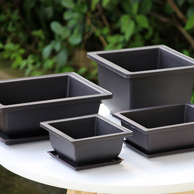 Maceta de plástico para flores, cuenco cuadrado para bonsái, para guardería, cuenco rectangular de imitación, 1 unidad