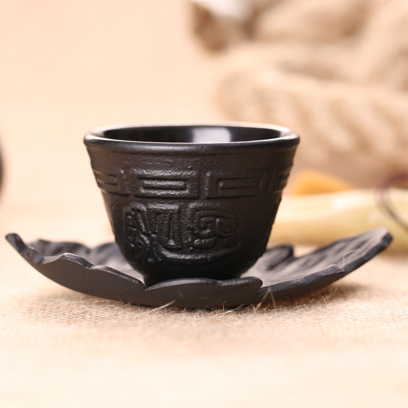 Drinkware japansk stil støbejern te kop og underkop sæt tunge cupcup teacup metalunderlag te øl kaffekop