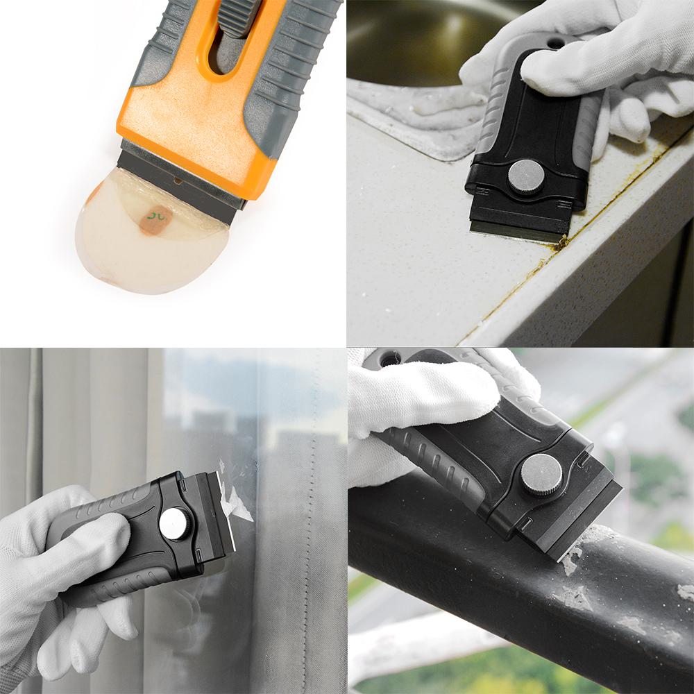 EHDIS 2 uds raspador de cuchillas de afeitar con caja de almacenamiento de cuchillas removedor de tinjes de ventana de envoltura de vinilo de carbono + 20 piezas cuchillas de Metal/plástico de 1,5 pulgadas