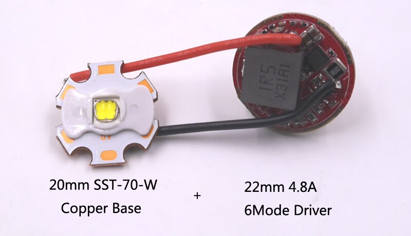 20Mm Luminus SST-70-W 6V 30W 6500K Led Emitter + 22Mm 2.8V-4.2V 4.8A 6V Output SST70 XHP70.2 Led Driver Printplaat: Driver and SST70