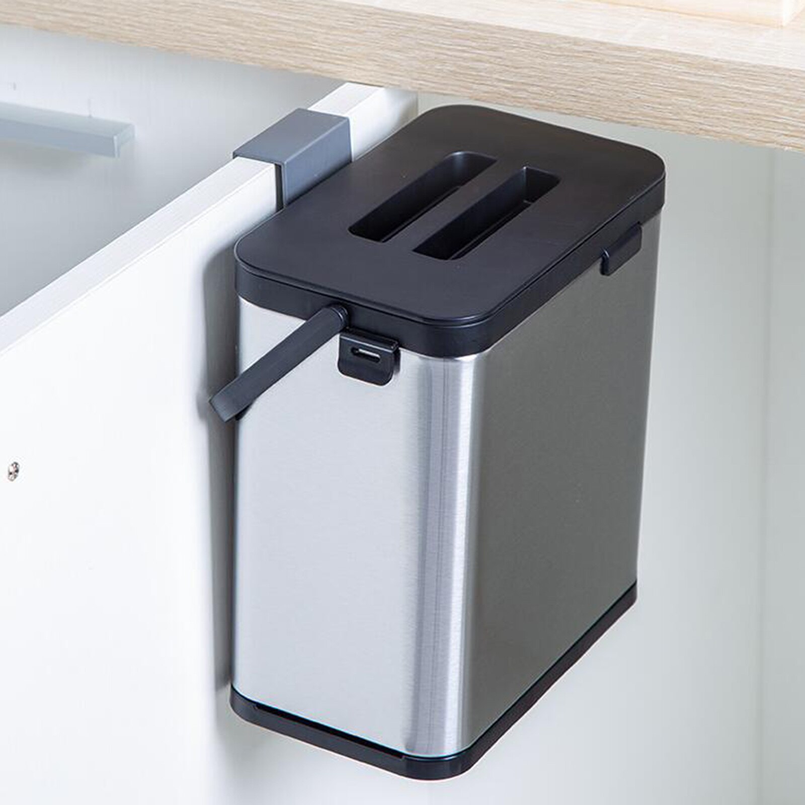 4L Kitchen Door Hanging Trash Can Under Sink Garbage Can Waste Basket RV Bedroom Camping Mounted Recycle Bin Waste Basket