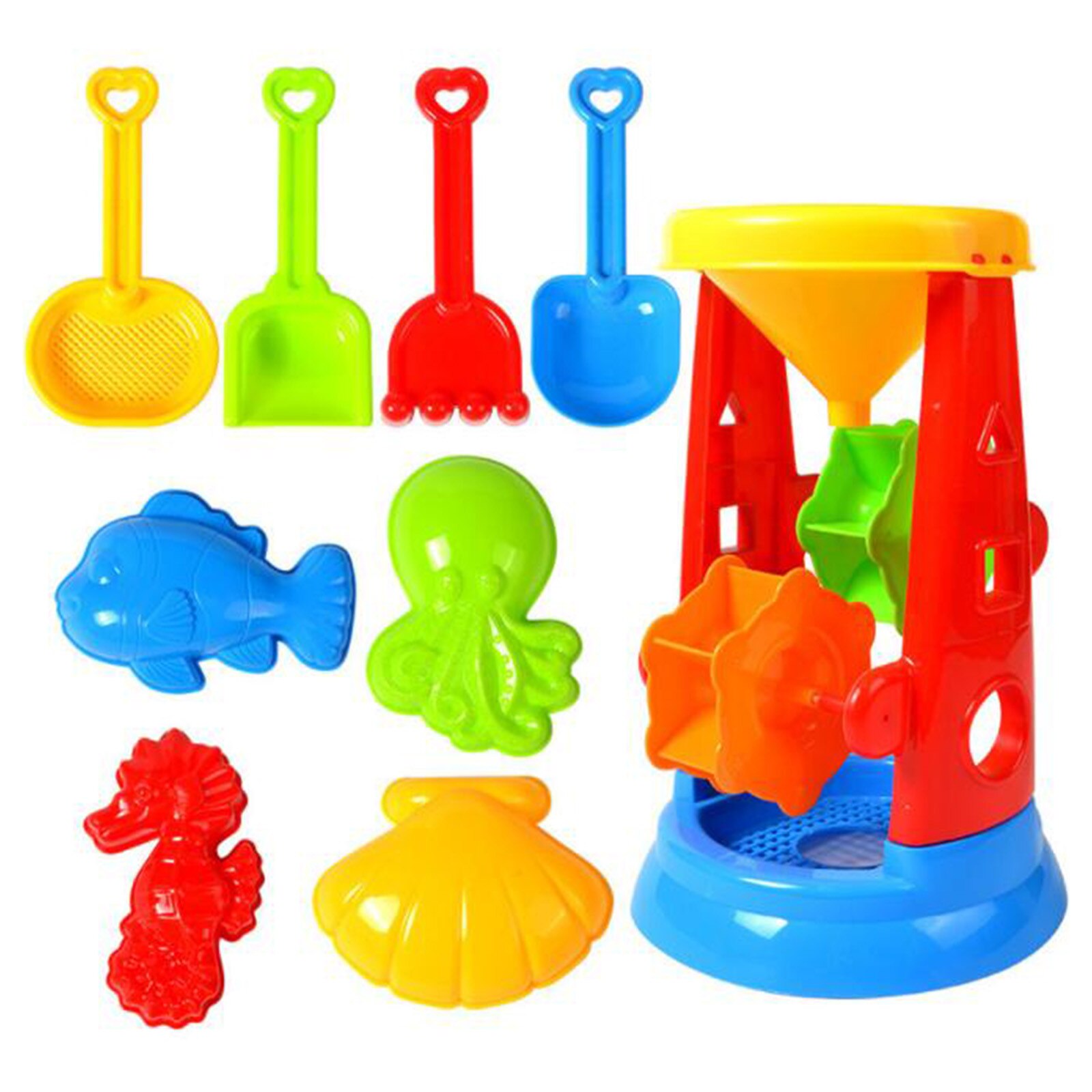 20PC Sand Sandbeach Kids Beach Toys Castle Bucket Spade Shovel Rake Water Tools Sets Random Color Plastic Beach Bucket Spade Toy: H-9PCS