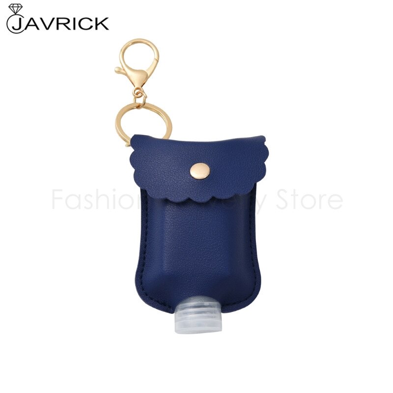 60ml Tragbare Squeeze Flasche Leere Dicht Kunststoff Reise Flasche für Hand Sanitizer mit Leder Keychain Halter Clips: Navy Blau