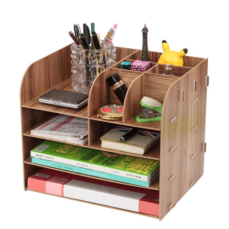 Wooden DIY Assemble Desktop Organizer Office Desk Organizer Drawer File Holders for Office Desktop Magazine File Organizer