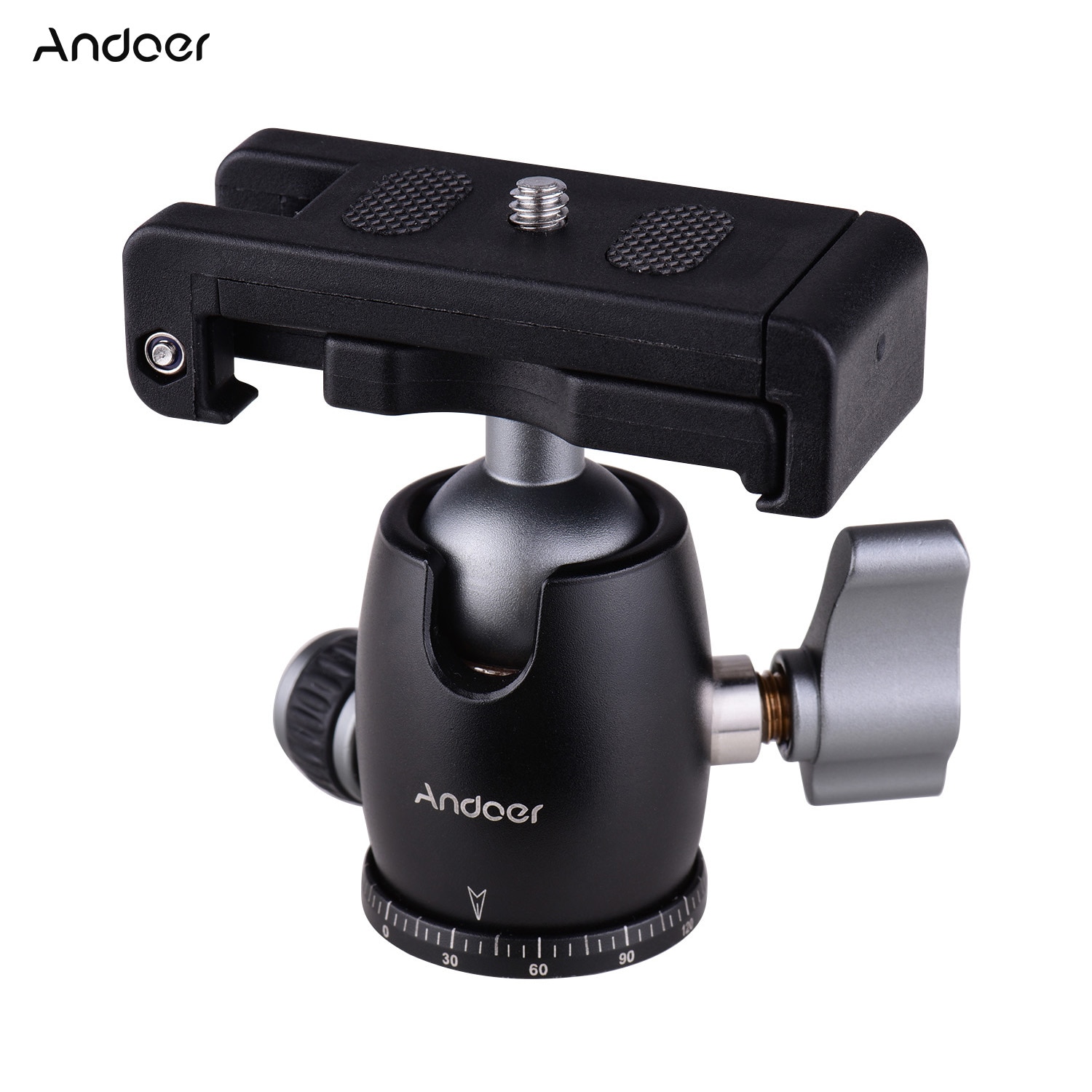 Andoer Statief Camera Ball Head 360 ° Swivel Roterende Met Telefoon Klem 1/4 Schroef 3/8 Montage Voor Camera Smartphones Bal hoofd