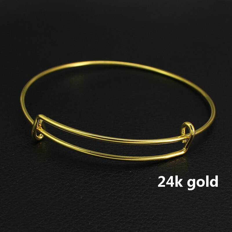 Charming Expandable Bangle Bracelet DIY Charm Wire Adjustable Bangle Women Adult 10Pcs Lot Gold Silver Color: 24k gold