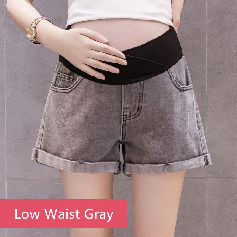 neue Sommer Schwangere Frauen Dünne Bauch Kurze Jeans Mutterschaft Lose Denim Shorts H107: Low Waist Gray / XXL