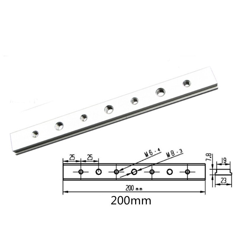 Aluminium  m6 / m8 t- skinne aluminiumslegering glidemøtrik t-møtrik til 30/45 t skinne klemme skrue rille fastgørelsesanordning træbearbejdningsværktøj: 1pc 200mm med hul