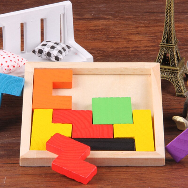 Houten Tetris Game Educatief Puzzel Speelgoed Houten Tangram Brain-Teaser Puzzel Voorschoolse Kinderen Kids Toy
