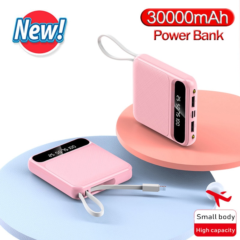 30000mAh Power Bank LCD Digital Display Phone Fast Charger LED Lighting Portable Outdoor Travel Powerbank for All Smartphones