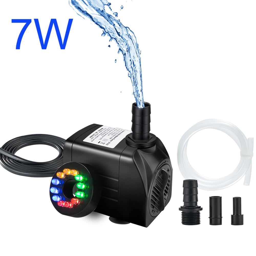 7W 140Gph LED Light Mini Water Features Pump Submersible Water Outdoor Fountain Water Pump Home Décor Fountain Pump