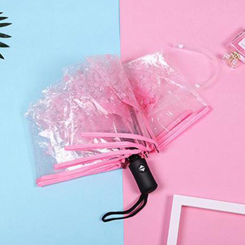 Paraguas transparente automático de lluvia para mujer, paraguas femenino de 3 etapas con 8 costillas, rosa, Morado, azul y verde, con imagen