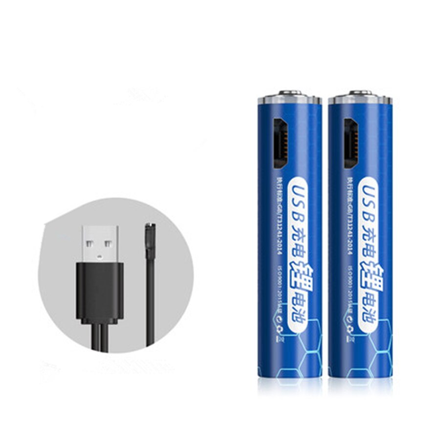 Batería recargable Original de 1,5 V AAA, 1000MWh, batería de polímero de litio recargable por USB, carga rápida a través de cable Micro USB: 2PCS with battery