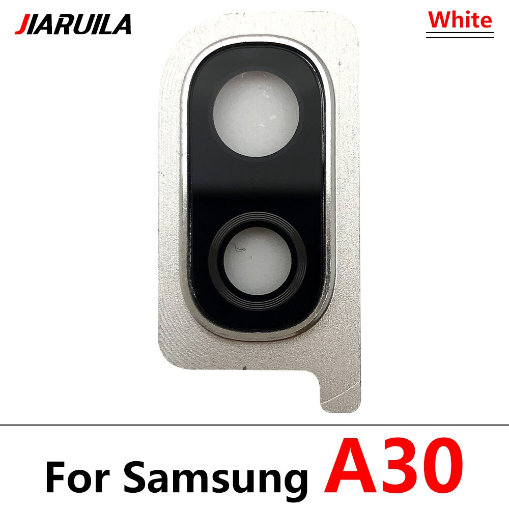 Back Camera Glass Lens + frame For Samsung Galaxy A10 A30 A40 Rear Housing Back Cover With Metal Frame Holder Replacemen: A30 white