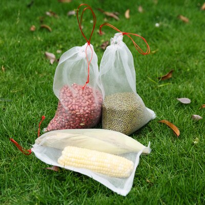 50 stk / sæt supermarked løbebånd genanvendelig beskyttelsespose til frø iblødsætning spiring frugt mesh poser haven grøntsager nylon