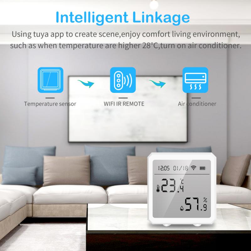 Wifi+Bluetooth Tuya Smart Temperature And Humidity Sensor Can Be Connected To Hotspots, With Alarm Function, Support Smart Life