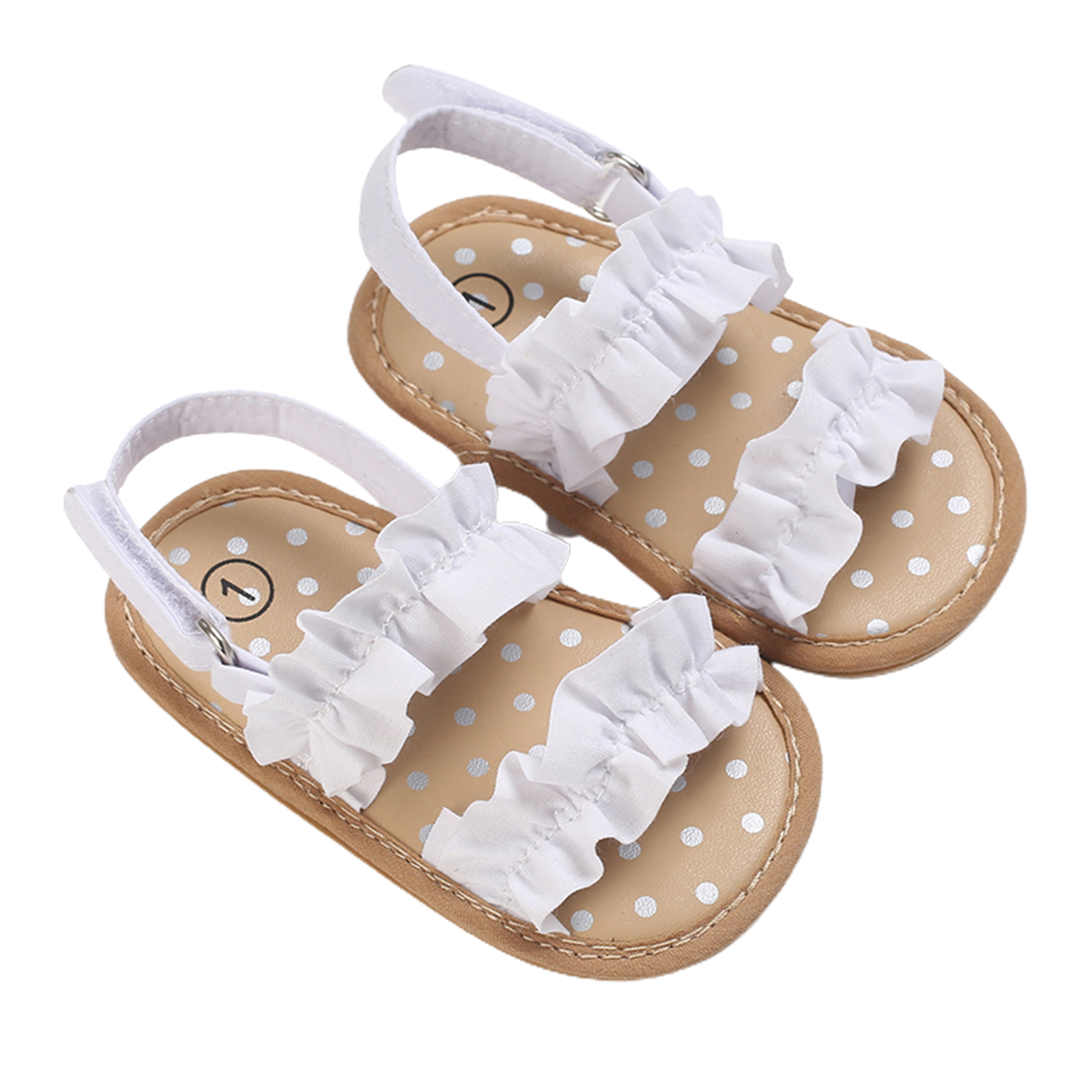 Baby Baby Meisje Schoenen Peuter Flats Sandalen Zachte Rubberen Zool Anti-Slip Zomer Solid Ruffle Crib Eerste Wandelaar Schoenen: WHITE / 13-18 months