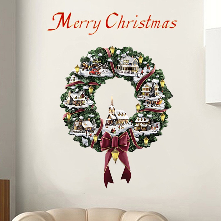 Christmas Village Wreath Decorations Paste Window Paste Stickers Party Year Window Decoration Новогодние Украшения