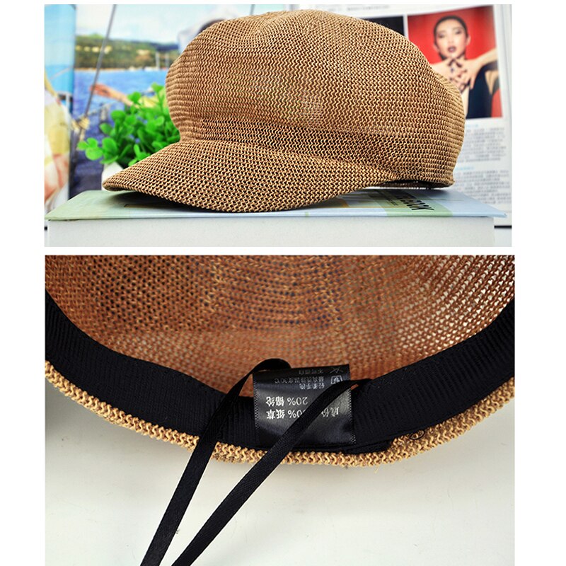 Sombreros de sol con tapa respirable para mujer, sombreros de de estilo británico, casuales, de paja , plegables, con protector solar, para viaje,