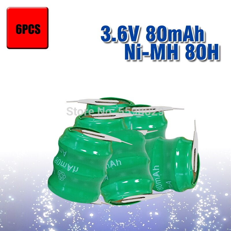 80mah 3.6v Original Brand Ni-MH Rechargeable Button Cell Battery Ni MH Batteries With Pins: 6pcs