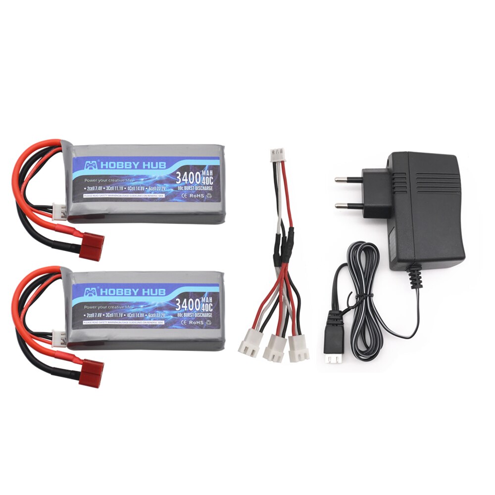 Batería Lipo de 7,4 v y 3400mah para Wltoys 12428 12423, vehículo RC de cuatro ruedas, coche de control remoto, batería de 1500mAH, 7,4 v, 03 Q39 Feiyue, pieza de cargador de control remoto: YELLOW
