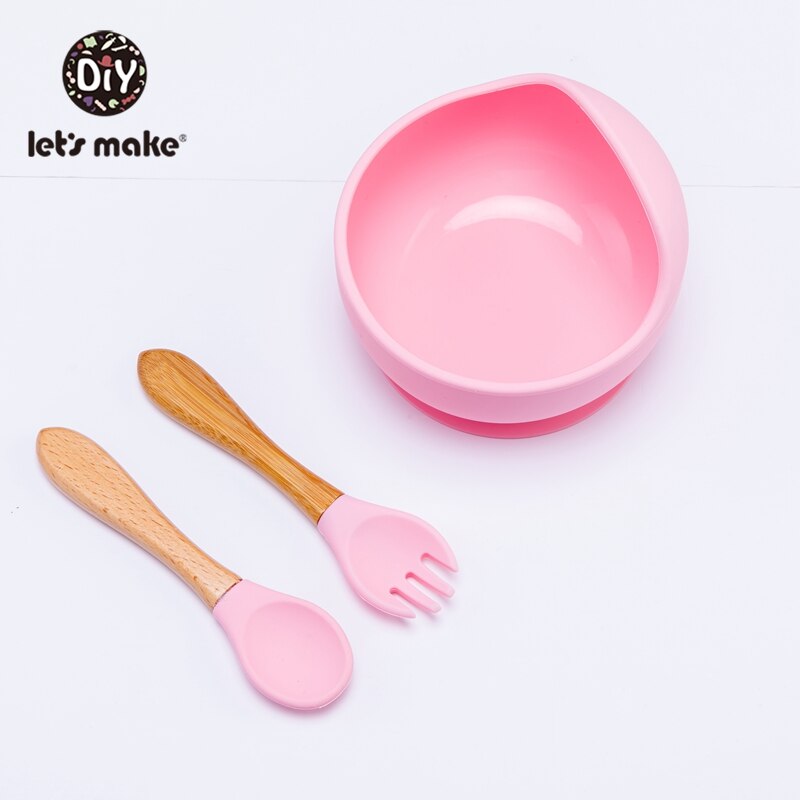 Lassen'S Machen 3 Teile/satz Baby Fütterung Geschirr einstellen Silikon Schüssel Löffel Gabel Nicht-Unterhose Schüssel Weiche Saug Befestigung Für freundlicher Baby: einstellen 5