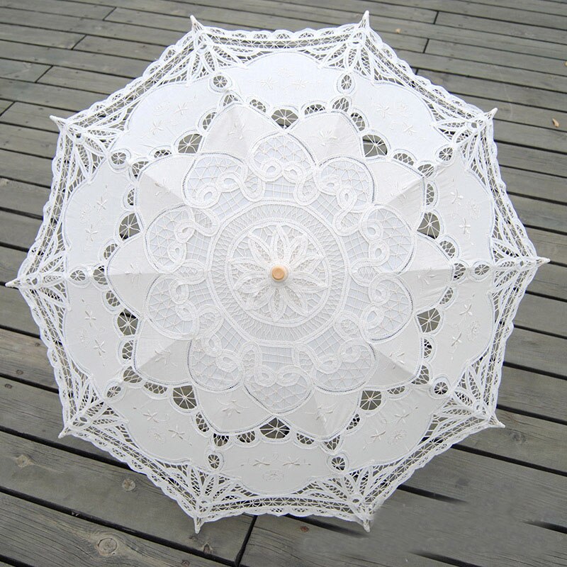Kanten Parasol Paraplu Bruiloft Paraplu Elegante Kant Paraplu Katoen Borduren Ivoor Battenburg