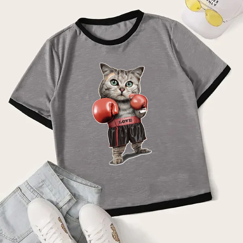 Nowe śmieszne boks naszywki z kotami Diy dekoracji na ubrania żelazko na plastry na koszulki nietoksyczny bez naklejki naszywki, nadają się robić prania Hea