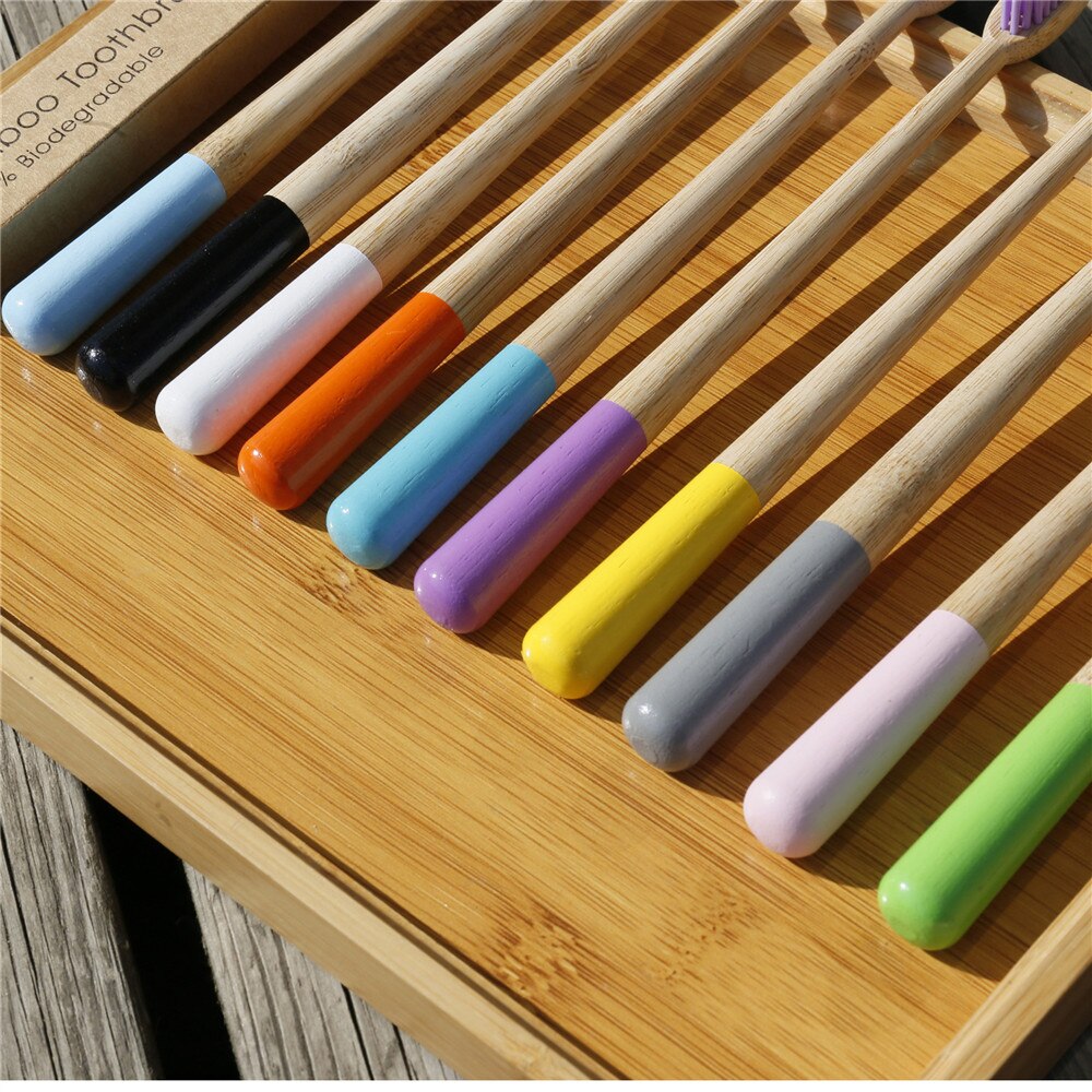 Environmentally Bamboo ToothBrush Eco Friendly Rainbow Wood Toothbrush Head Cover Fibre Wooden Handle Tooth Brush Whitening