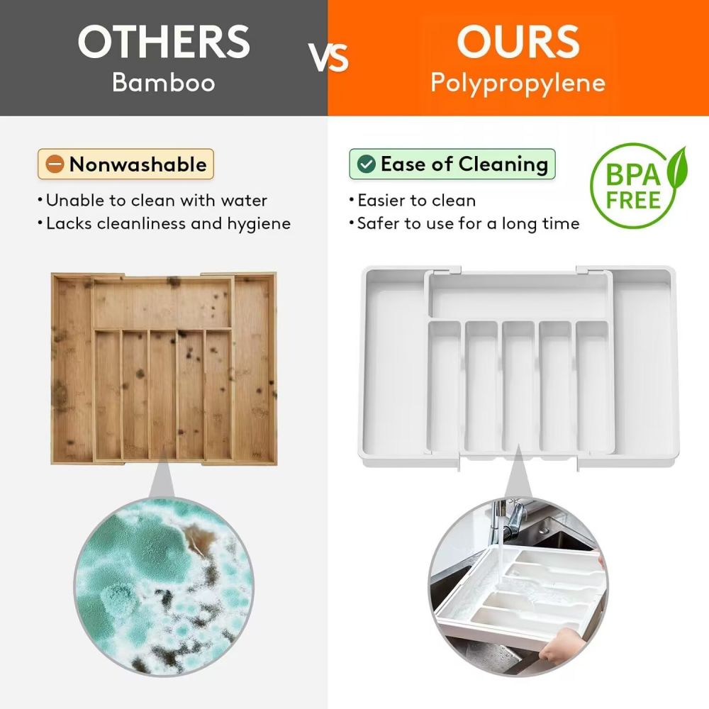 Silverware Organizer, Expandable Kitchen Drawer Organizer Utensil Organizer, Plastic Spoons Forks Knives Holder Storage Dividers