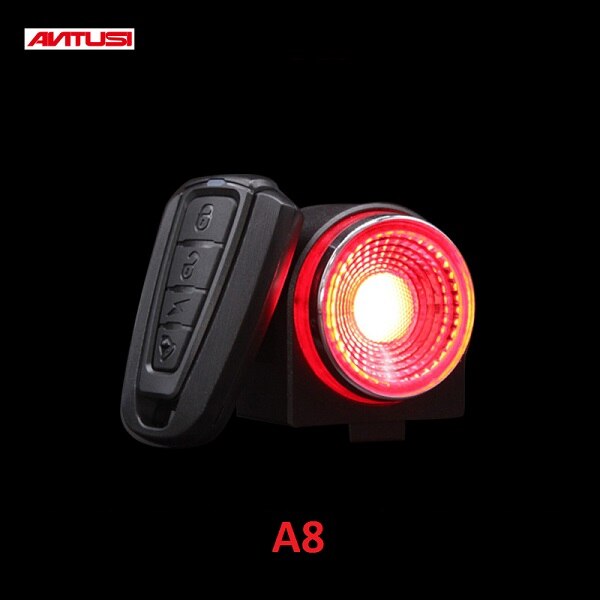 Antusi  a8 automatisk bremse baglygte fjernbetjening cykel baglys trådløs klokke landevejscykel tyverialarm loc mtb lampe: Default Title