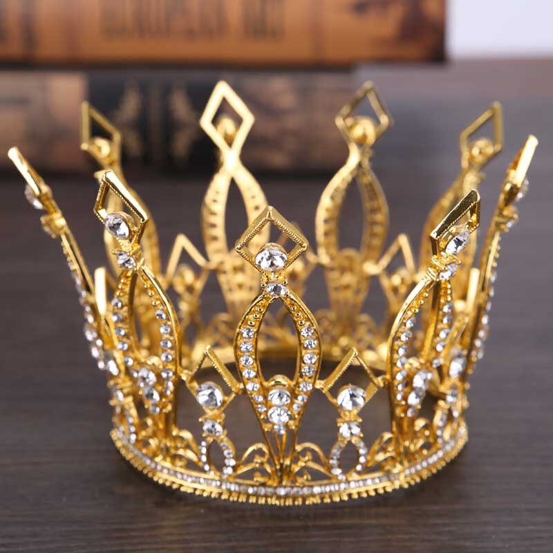 nuovo barocco d'oro Corona re regina cerchio ornamenti per capelli in cristallo compleanno gioielli da sposa accessori per capelli tiara festa LXH: Oro