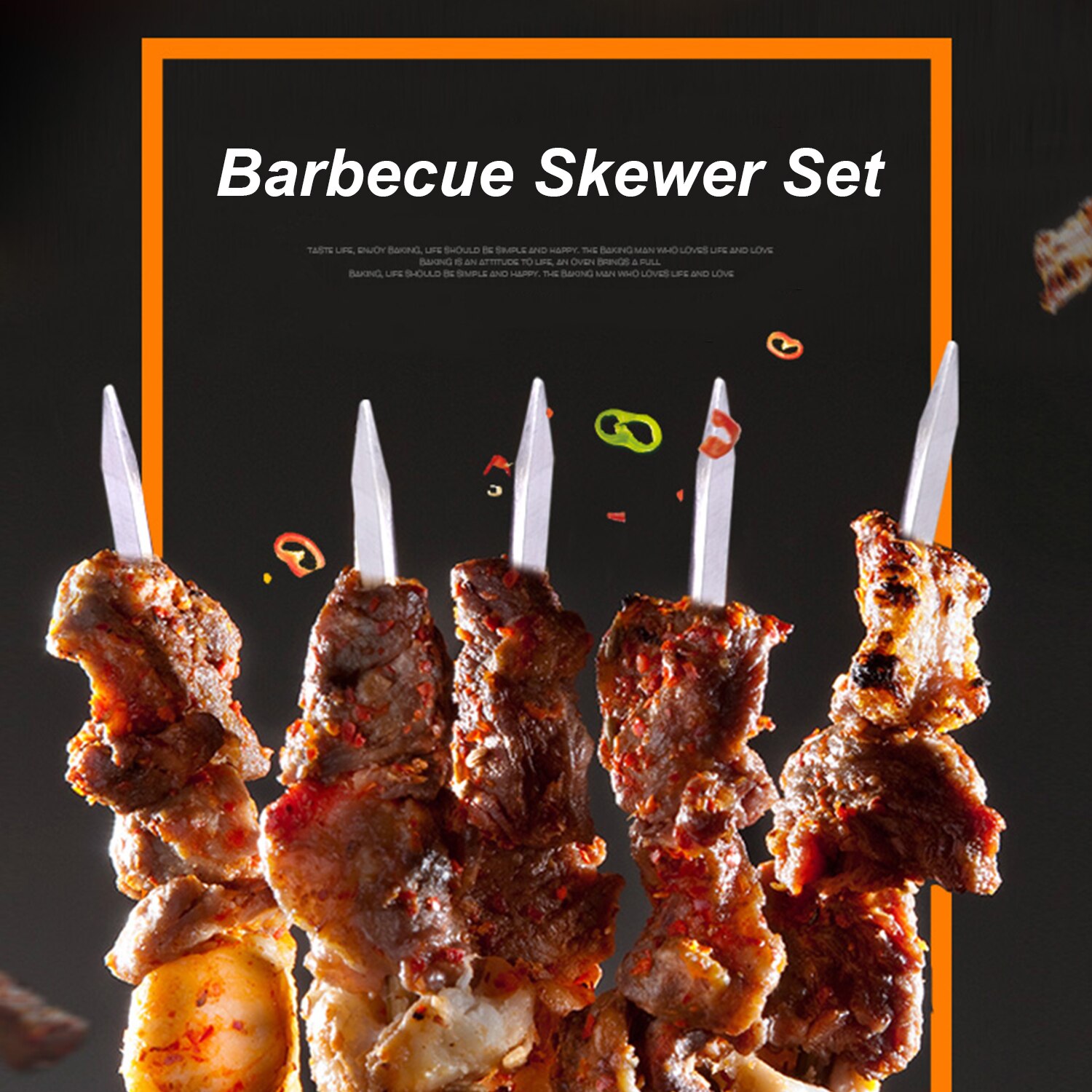 6pcs Stainless Steel BBQ Meat Sticks Long chef grill Food Holders Skewers Needle Prongs for Barbecue Party Skewers