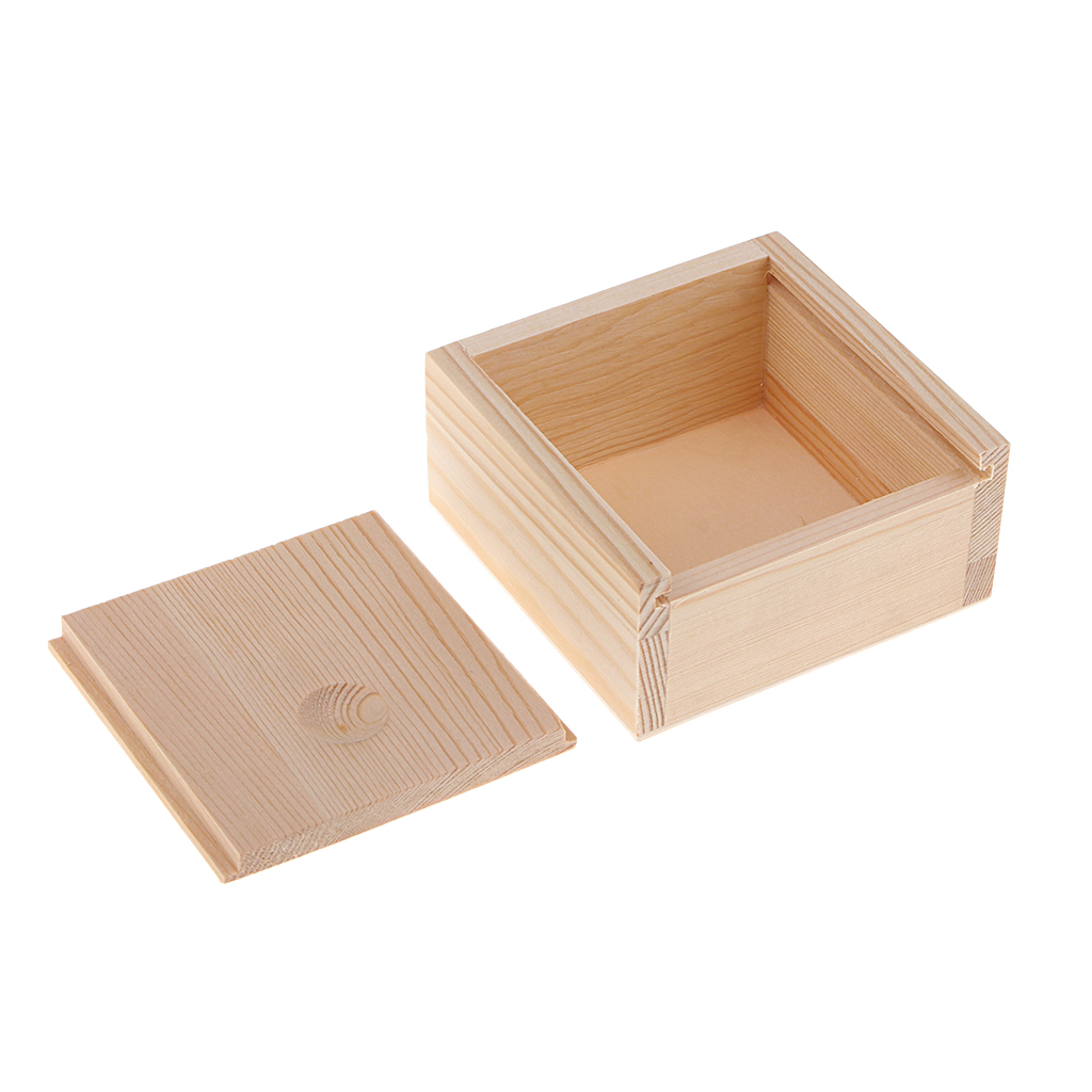 Naturligt umalet træ opbevaringsboks, smykkearrangør, træ tekiste, skub og træk dæksel 84 x 84 x 40mm