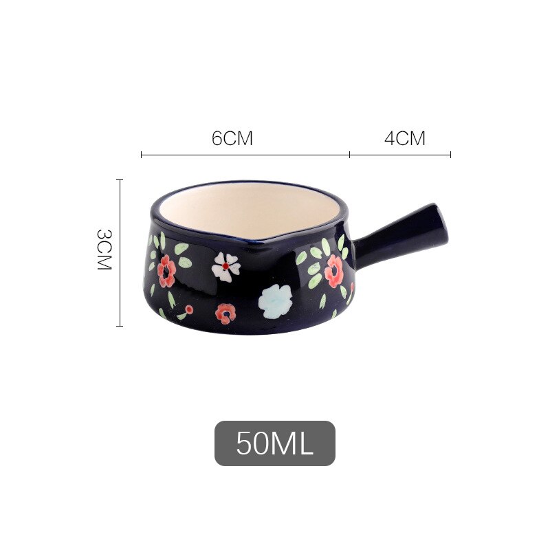 Ceramic Mini Milk Jug With Handle Japanese Sauce Saucer Coffee Sugar Bubble Pot Flower Pattern Kitchen Tableware: O