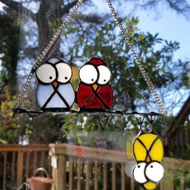 Owls Window Hangings Stained Glass Window Bird Pendant Exquisite Durable Owl Garden decoration