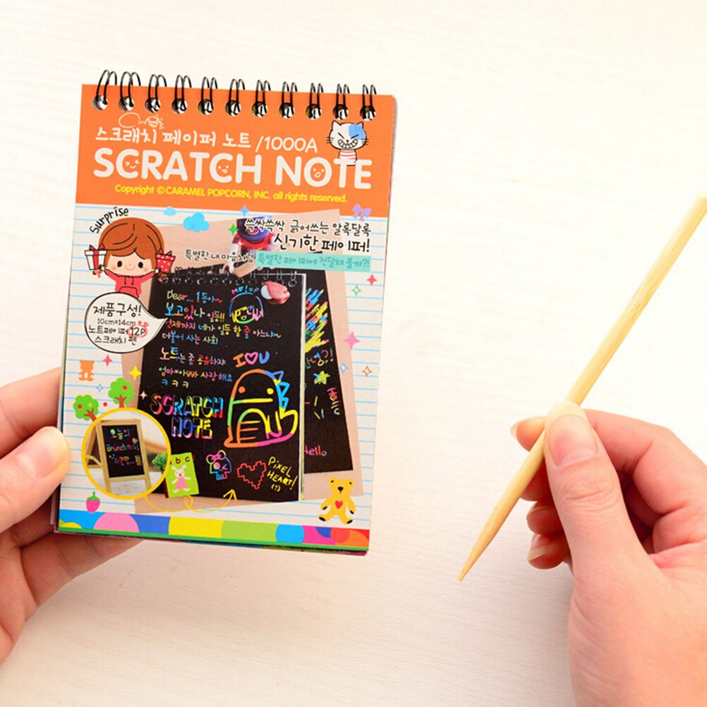 Cuaderno mágico para rascar para niños, libreta con grafiti de páginas negras, libreta para pintar y dibujar