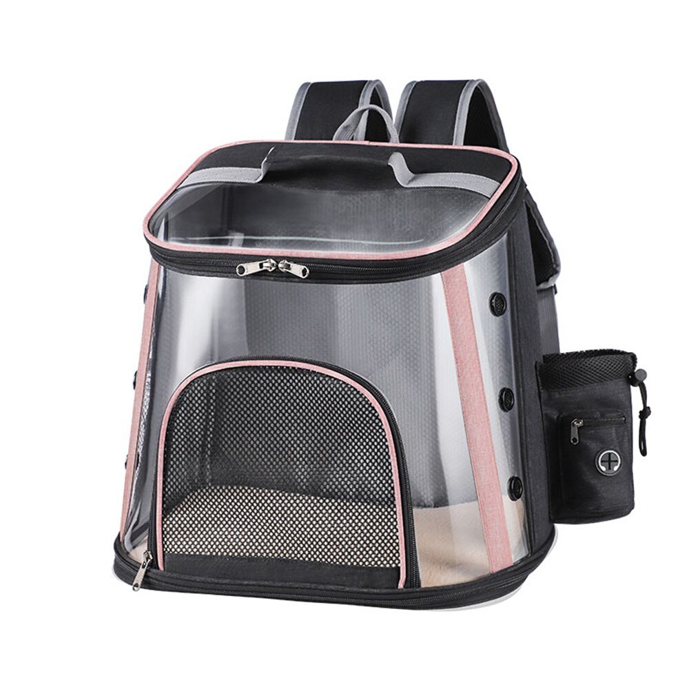 Cat Backpack Carriers Foldable Transparent Visible Pet Backpack Breathable and Sweat-absorbent Backpack for Travel, Hiking: light pink / M